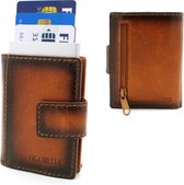 Porte-cartes de crédit extensible RFID en cuir Figuretta - Portefeuille - Porte-cartes anti-fraude - Porte-clés inclus - Vintage Burned