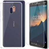 Nokia 2.1 Hoesje Transparant  TPU Siliconen Soft Case + 2X Tempered Glass Screenprotector