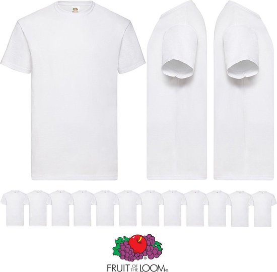 12 pack witte shirts Fruit of the Loom ronde hals maat XXXXXL (5XL) Valueweight
