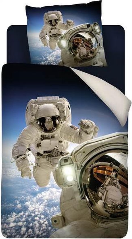 Snoozing Astronaut - Flanel - Dekbedovertrek - Eenpersoons - 140x200/220 cm + 1 kussensloop 60x70 cm - Multi kleur