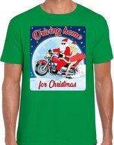 Fout Kerstshirt / t-shirt - Driving home for christmas - motorliefhebber / motorrijder / motor fan groen voor heren - kerstkleding / kerst outfit S