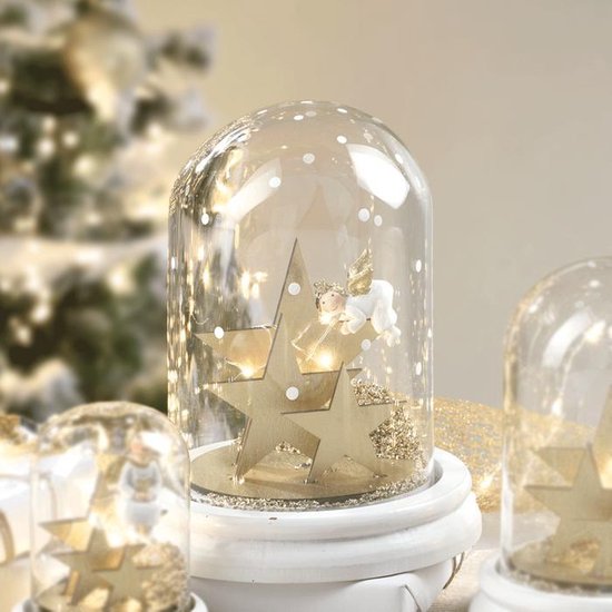 capaciteit Tonen Kijker Mascagni - Glazen stolp met kerst engel en LED-verlichting lengte 17 cm  kerstdecoratie... | bol.com