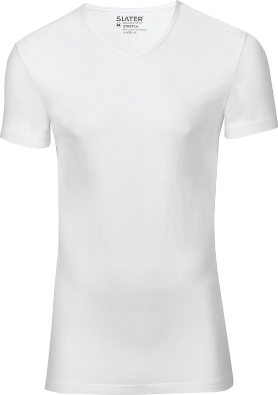 Slater 6600 - Stretch 2-pack T-shirt V-hals korte mouw wit M 95% organisch katoen 5% elastan
