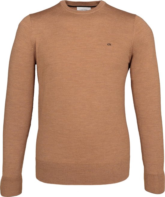 Calvin Klein superior wool crew neck pullover - heren trui wol - caramel  bruin - Maat XXL | bol