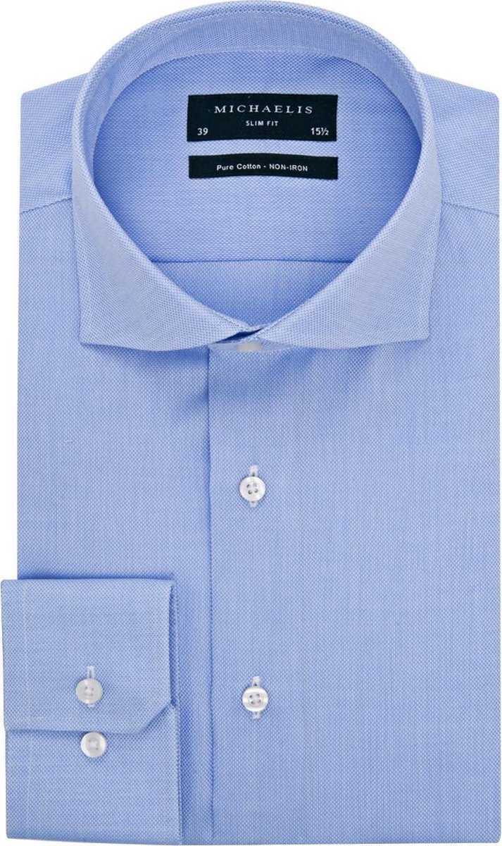 Michaelis Uni Blauw Oxford katoenen overhemd-boordmaat: 37 Pasvorm:Getailleerd Michaelis Overhemden