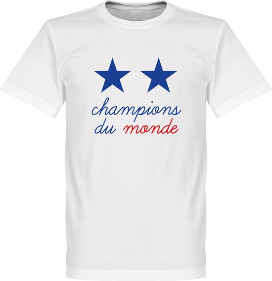 Frankrijk 2 Star Champions Du Monde T-Shirt - Wit - XXL