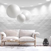 Fotobehang - Witte bollen in witte geometrische kamer, premium print vliesbehang