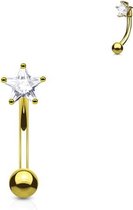 Piercing CZ steentje ster wit gold plated 14 kt.