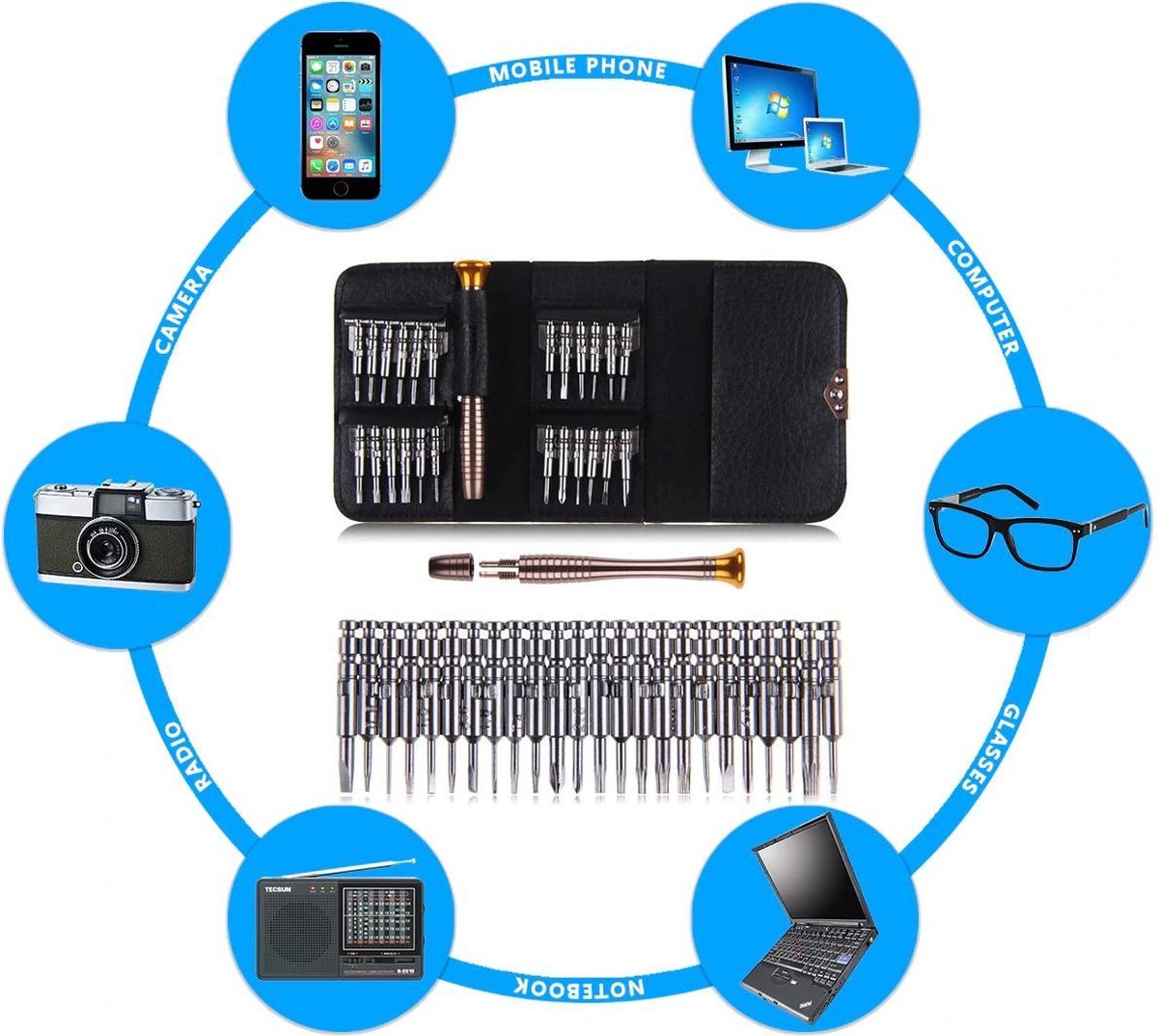 Torx precisie schroevendraaierset 25-delig magnetisch met Pentalobe bits voor horloge, smartphone, laptop - Afbeelding 3