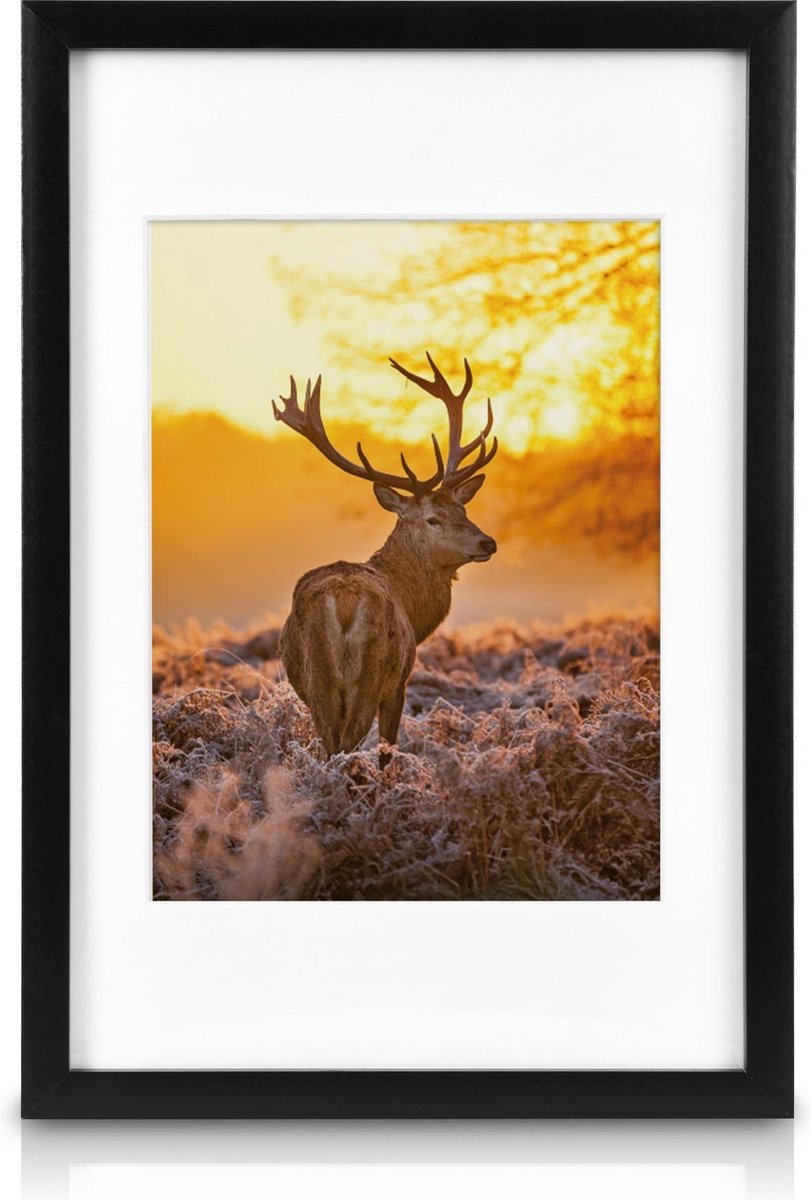 bomoe Passion – Fotolijst Collage Hout – 18 Fotolijsten Zwart (10,5x15cm, 13x18cm, 18x24cm, 20x30cm) – Kunststof Glas – Metalen Ophanging – Standaard & Passepartout