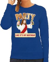 Foute kersttrui / sweater  Party like it is my birthday blauw voor dames - kerstkleding / christmas outfit S (36)