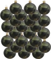 24x Donkergroene glazen kerstballen 8 cm - Glans/glanzende - Kerstboomversiering donkergroen