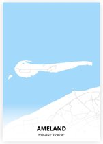 Ameland plattegrond - A4 poster - Zwart blauwe stijl