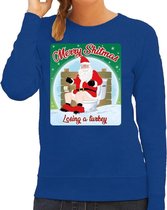 Foute Kersttrui / sweater - Merry Shitmas Losing a Turkey - blauw voor dames - kerstkleding / kerst outfit XL (42)