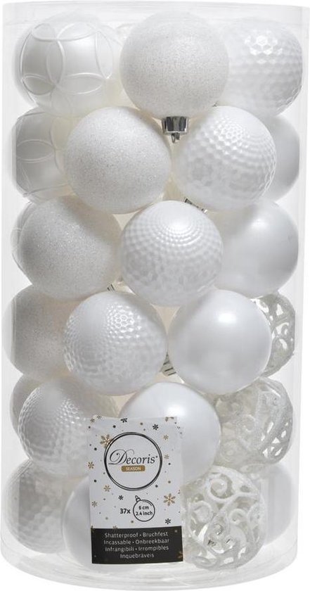 Mix de Boules de Noël (60 mm) 37 pièces blanc d'hiver