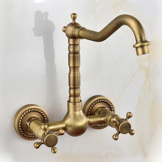 Muur gemonteerde badkamer alle bronzen koud warm water oude muur kraan  (antieke) | bol.com