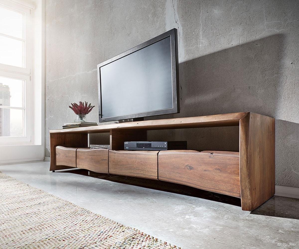 DELIFE TV-tafel Live-Edge acacia bruin 230 cm 4 laden boomrand Lowboard