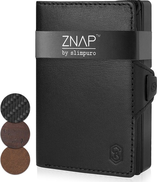 Slimpuro Znap Slim Wallet - 12 Pasjes - Muntvak - 8,9 X 1,8 X 6,3 cm (Bxhxd) RFID Bescherming - Zwart