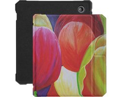 Lunso - Pochette Kobo Libra 2 (7 pouces) - Housse de sommeil Vegan Saffiano Leather - Tulipes