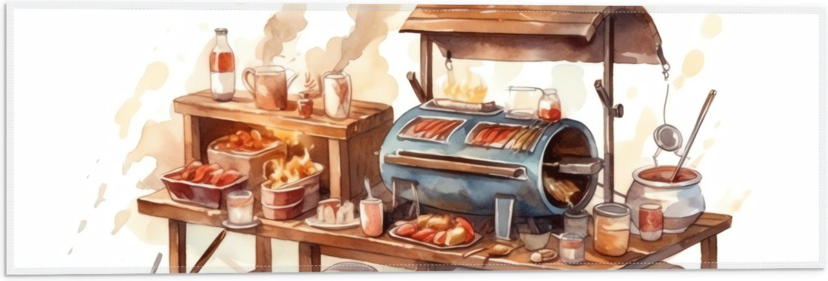 Vlag - Tekening van Barbecue - 60x20 cm Foto op Polyester Vlag