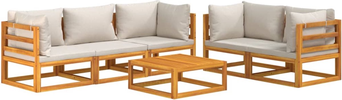 vidaXL 6-delige - Loungeset - met - lichtgrijze - kussens - massief - hout Lichtgrijs