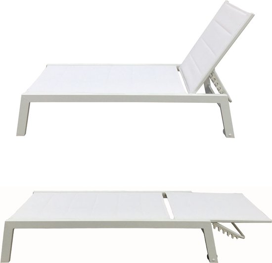 Happy Garden Set Van 2 Wit BARBADOS Ligstoelen En Bijzettafel Van Textilene   Wit Aluminium 1199263954