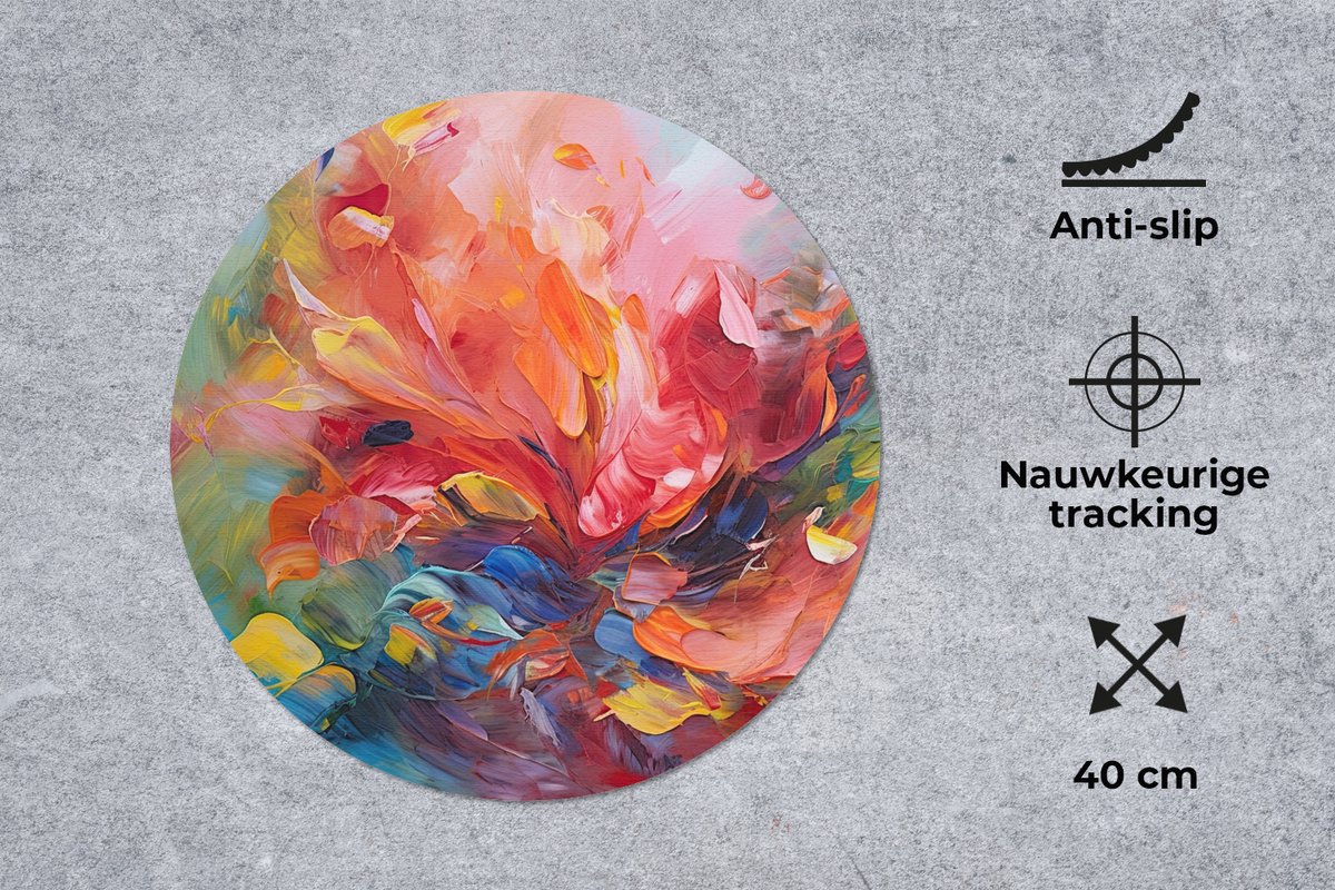 Muismat rond 40x40 cm - Mousepad Olieverf - Kunst - Abstract - Kleurrijk - Ronde muismatten