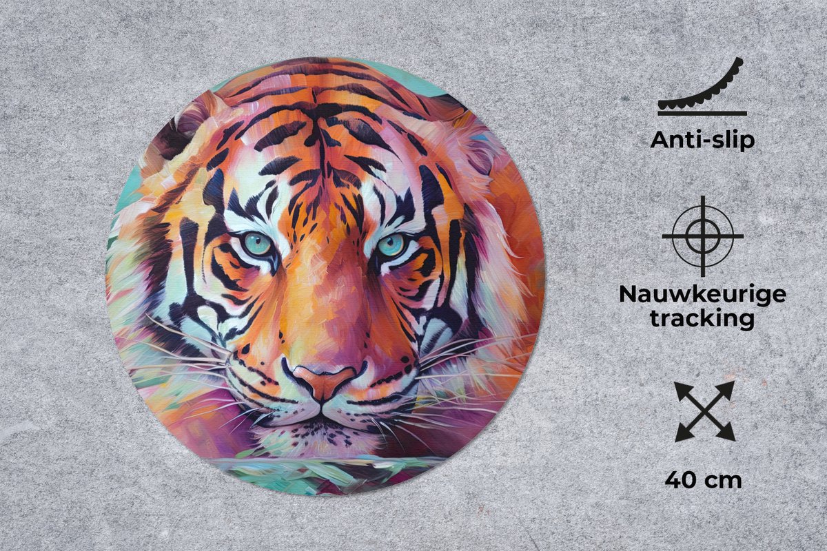Muismat rond 40x40 cm - Mousepad Tijger - Olieverf - Dieren - Kunst - Ronde muismatten