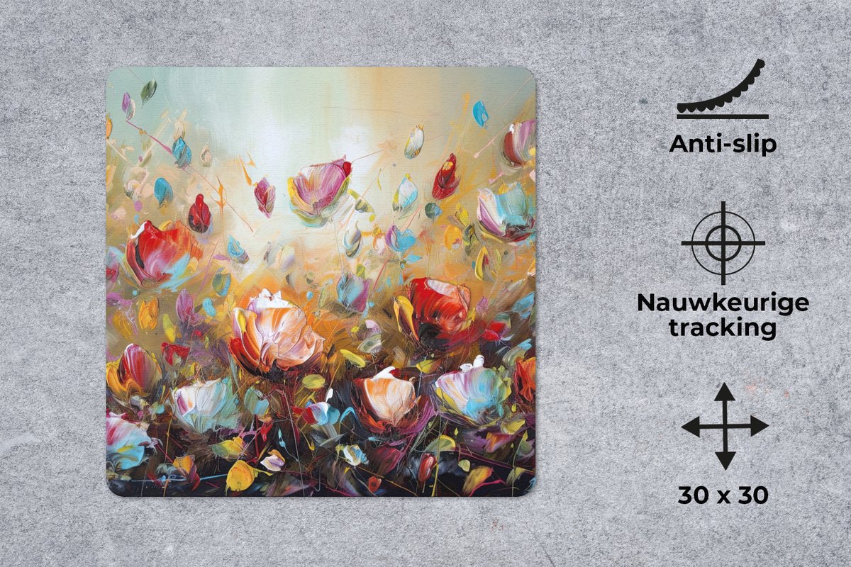 Muismat 30x30 cm - Mousepad Bloemen - Kunst - Natuur - Olieverf - Muismatten