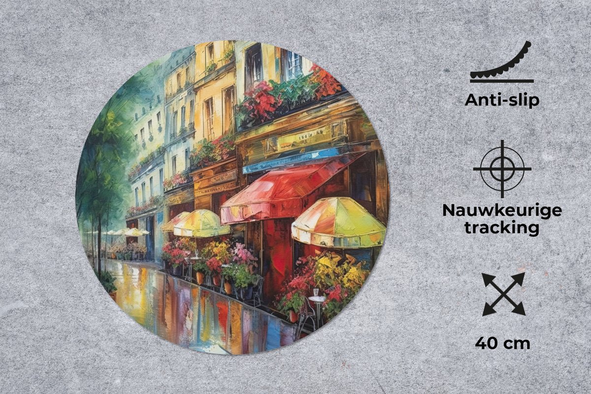 Muismat rond 40x40 cm - Mousepad Straat - Olieverf - Kleurrijk - Stad - Ronde muismatten