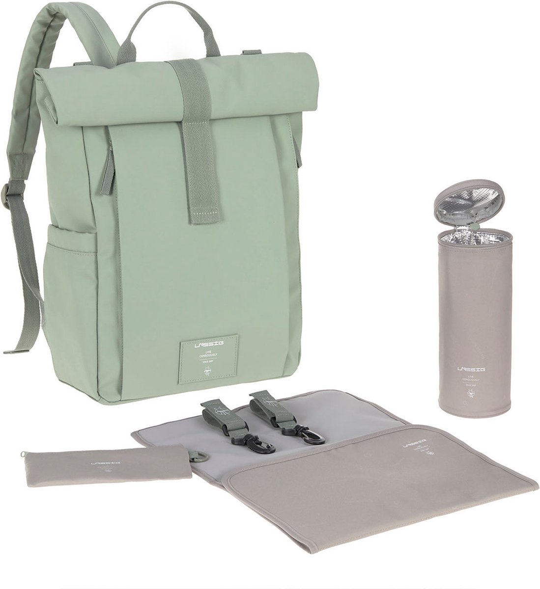 Lässig Luiertas Rugzak GRE Rolltop Up Backpack Silver Green Groene thumbnail 4