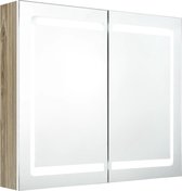 vidaXL - Badkamerkast - met - spiegel - en - LED - 80x12x68 - cm - wit - en - eikenkleurig