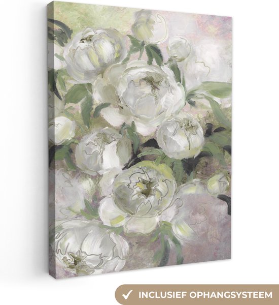 Canvas Schilderij Bloemen - Planten - Bladeren - Wit - 60x80 cm - Wanddecoratie