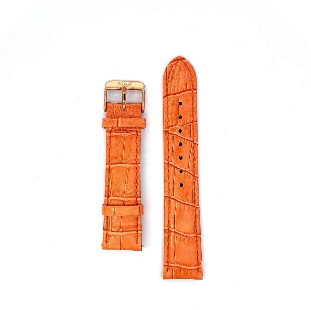 Max Watch 5-MX001 Leren Horlogeband 20mm - 20cm Totaallengte - Gesp - Rosegoudkleurig - Oranje