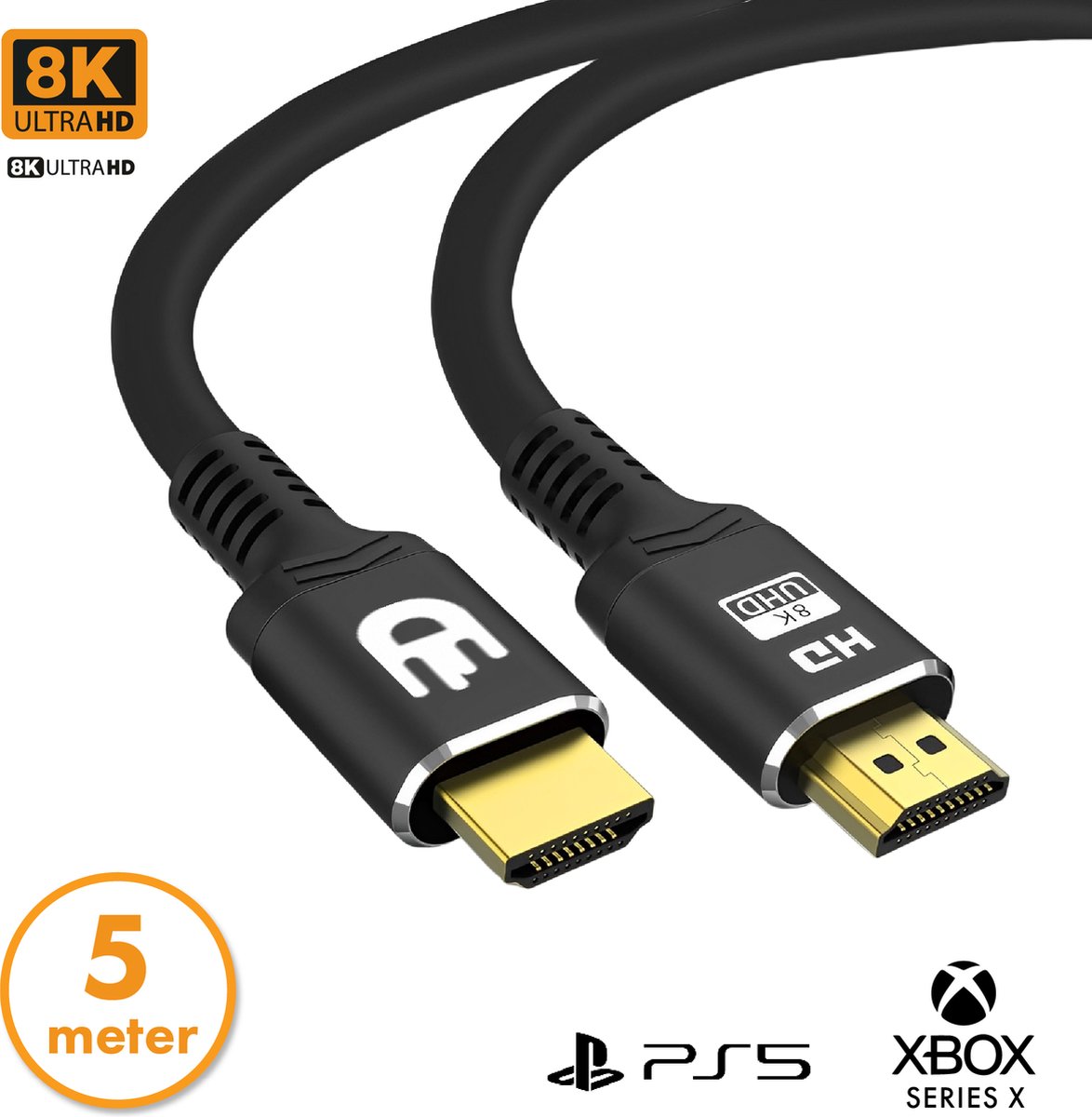 Drivv. Premium HDMI Kabel 2.1 - Ultra HD 8K - HDMI naar HDMI - Xbox Series X & PS5 - 5 meter - Zwart
