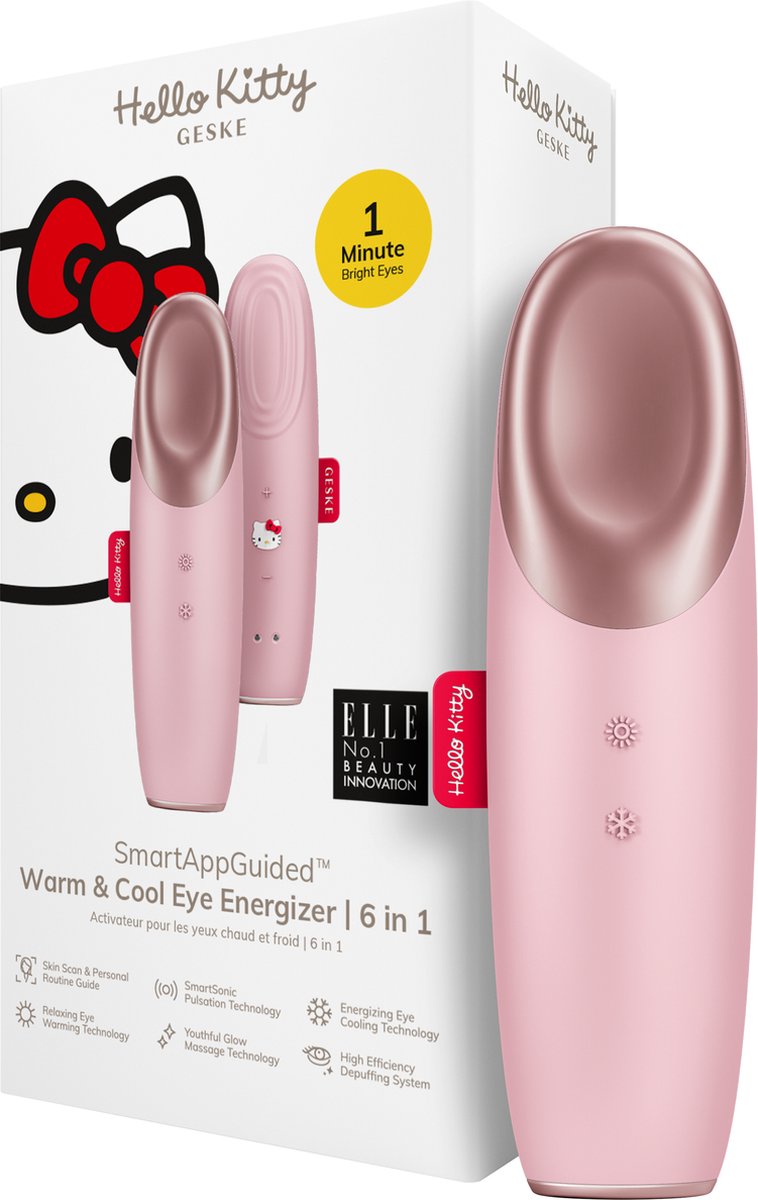 GESKE x Hello Kitty | SmartAppGuided™ Warm & Cool Eye Energizer | 6 in 1 | Oogmassageapparaat | Apparaat tegen donkere kringen | Traanzakjes en hangende oogleden verwijderen | Elektrische oogmassage