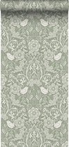 Papier peint ESTAhome fleurs et oiseaux vert gris - 139293 - 53 cm x 9,54 m