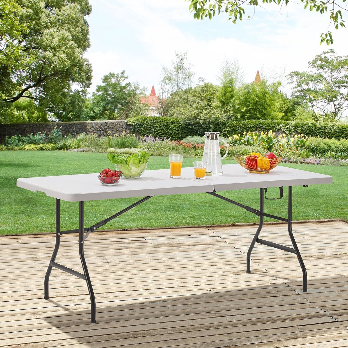 Table de camping pliable / Table de buffet / Table pliante XL - 76 x 183 x  74 cm - Wit