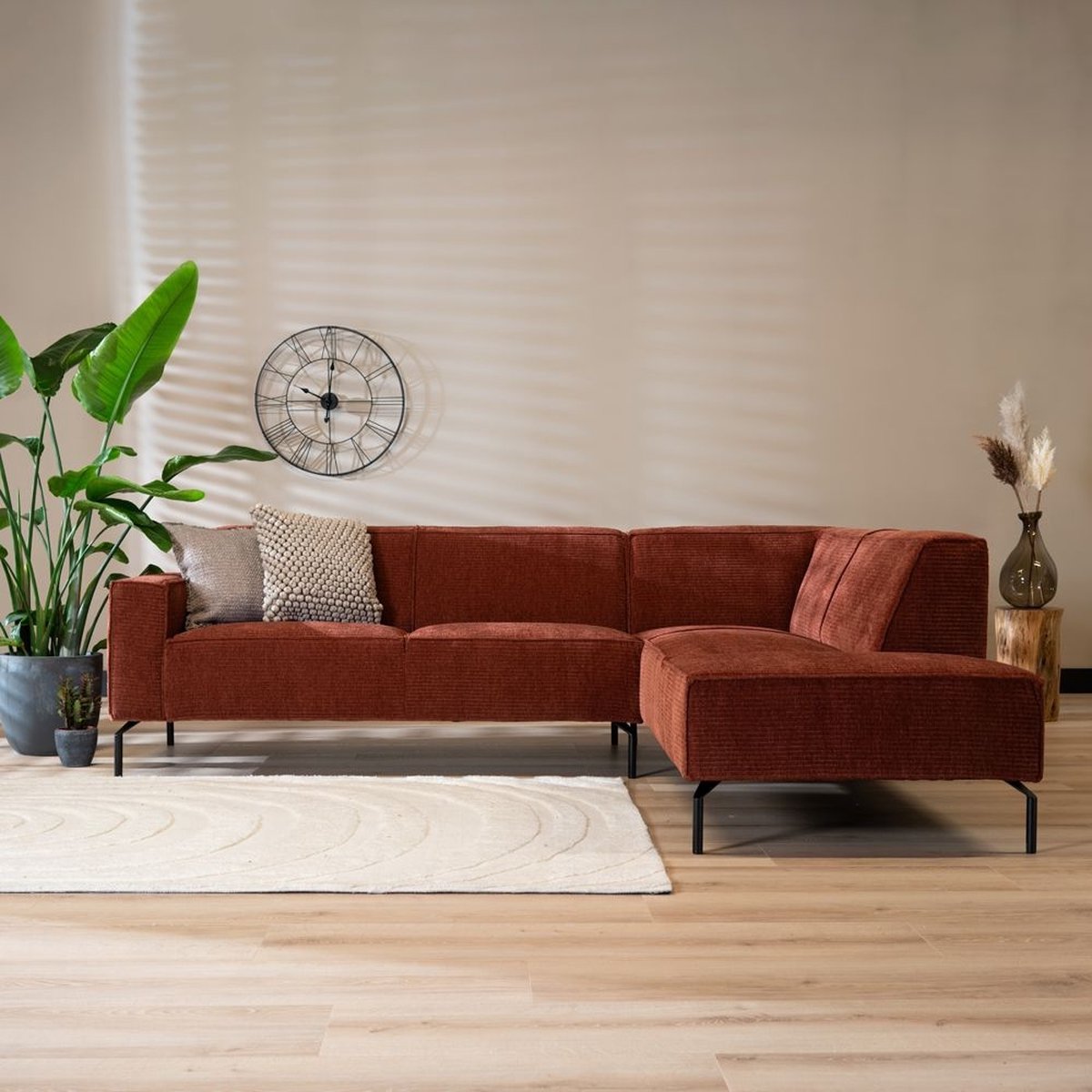 Bronx71® Hoekbank Kansas koper ribstof rechts
