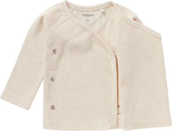 Ecru longsleeve wikkelshirt met fijne ribbelstof en drukknoopjes.