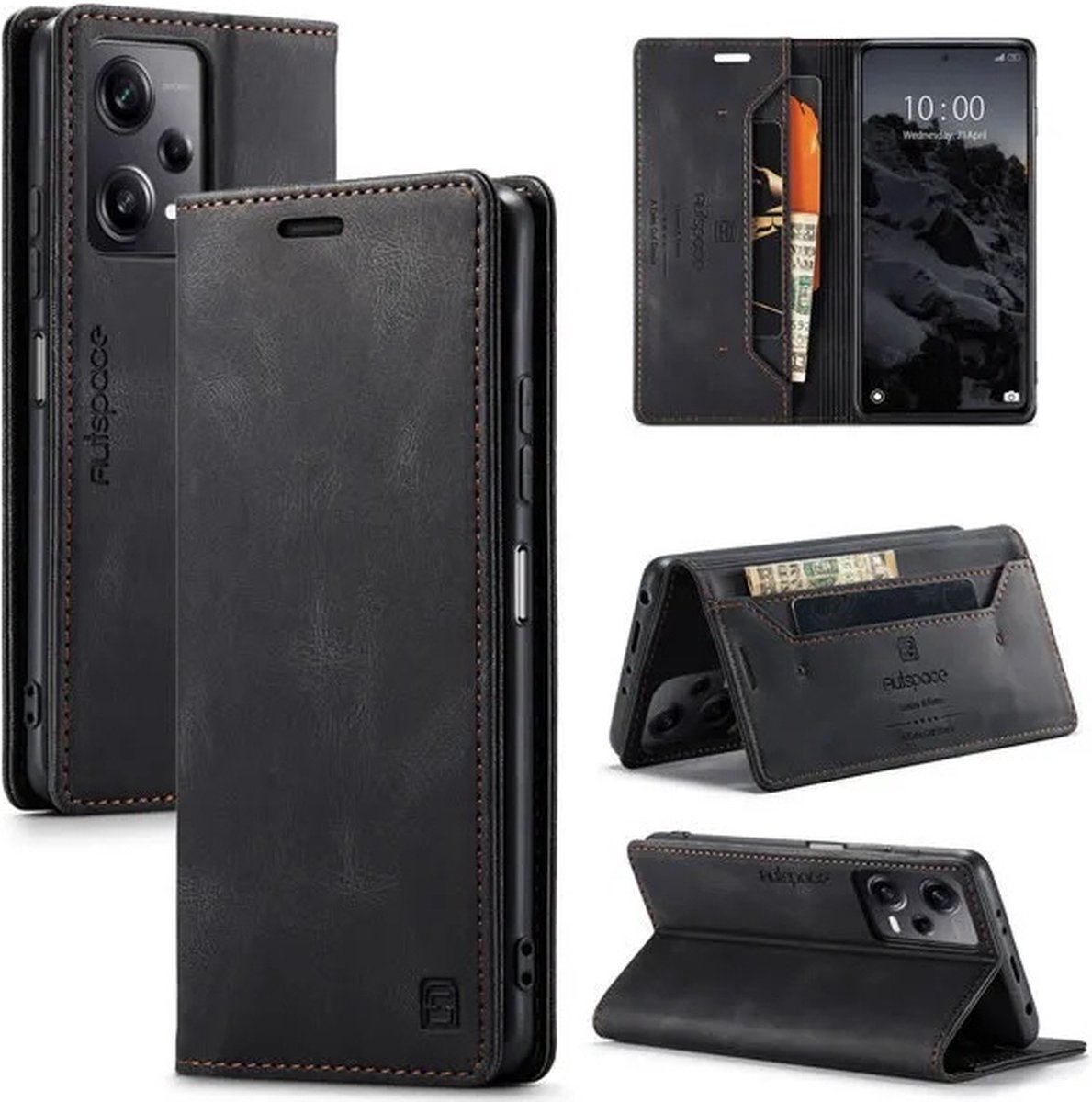Luxe Flip Case met RFID Bescherming Kaarthouder en Magneetsluiting voor Redmi Note 12 Pro+ 5G _ Zwart