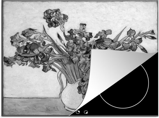 KitchenYeah® Inductie beschermer 65x52 cm - Irises - Vincent van Gogh - Zwart - Wit - Kookplaataccessoires - Afdekplaat voor kookplaat - Inductiebeschermer - Inductiemat - Inductieplaat mat