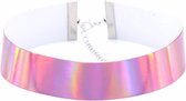 KIMU Iridescent Choker Roze - Holografische Ketting Halsband Collar