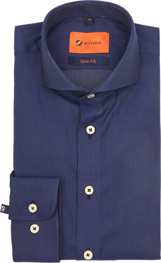 Suitable - Overhemd Point Navy - Slim-fit