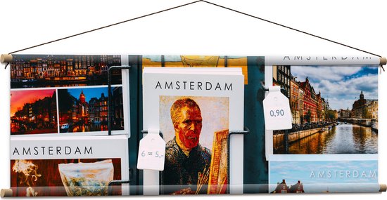Textielposter - Amsterdamse Ansichtkaarten in het Rek - 120x40 cm Foto op Textiel