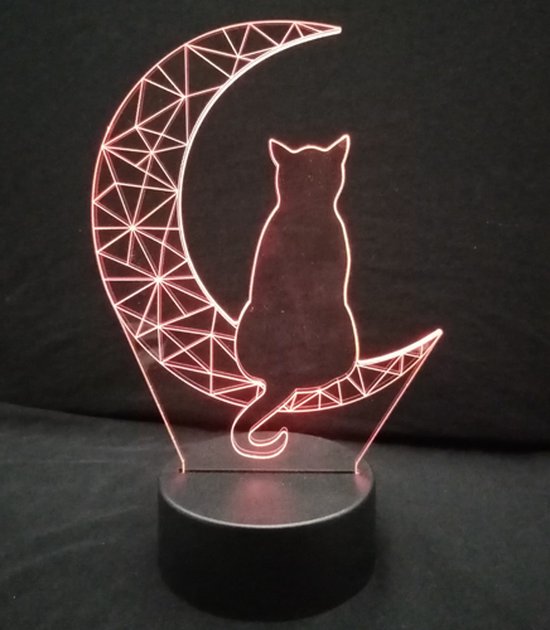 Nachtlamp 'Kat in maanlicht' - LED lamp - 3D Illusion - 7 kleuren en 4 effecten van Lumiasfer — afbeelding 5