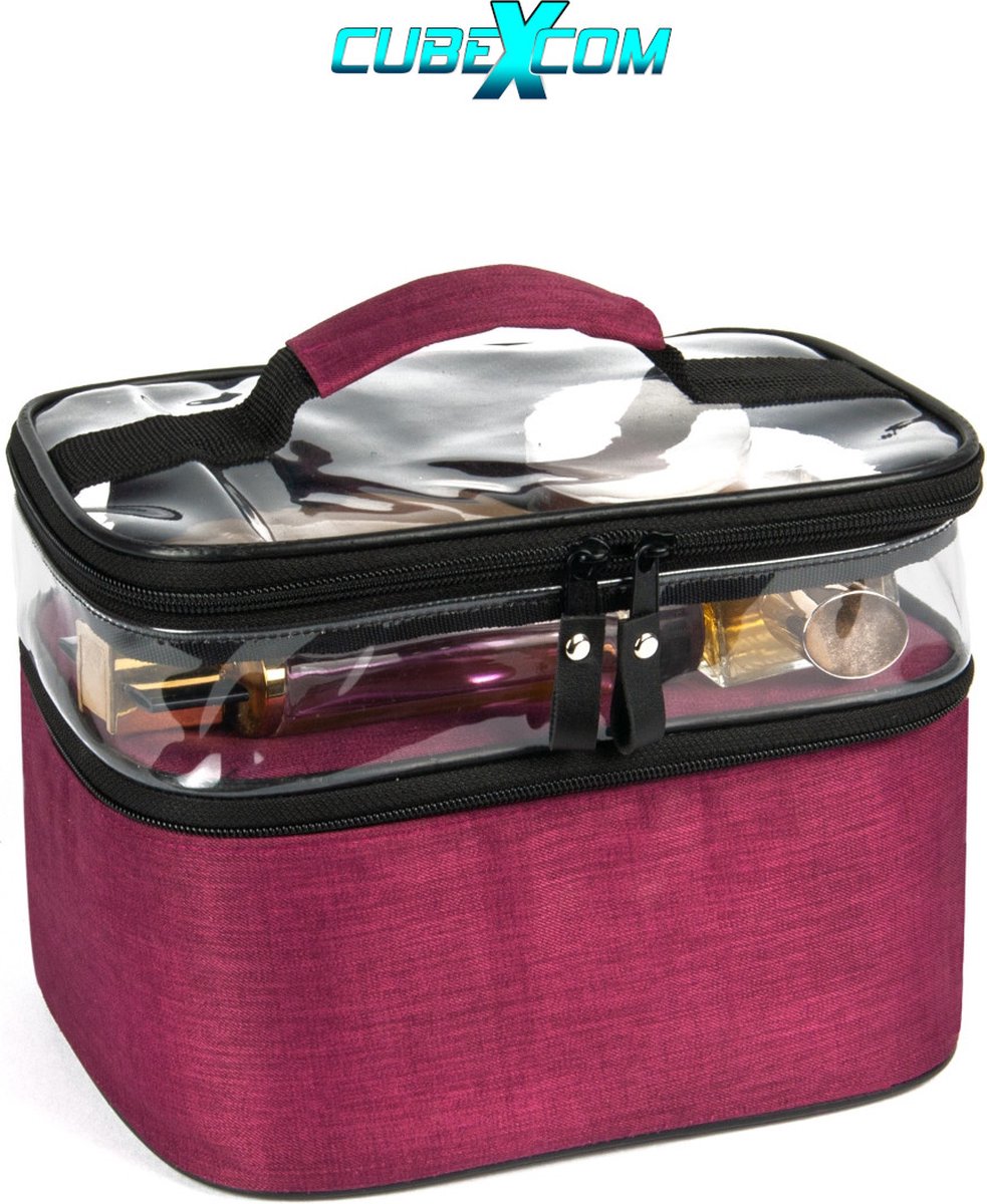 Toilettas, Make Up Tasje, Make Up Koffer, Beautycase, Make Up Organizer, Make Up Tas, Toilettas Dames, Make Up Tas Organizer, Make Up Etui, Beautycase Koffer, Doorzichtige Toilettas, Transparante Toilettas, Moederdag Cadea,24x18x24 CM, ROZE
