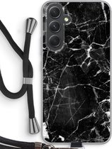 Case Company® - Hoesje met koord geschikt voor Samsung Galaxy A54 hoesje met Koord - Zwart Marmer - Telefoonhoesje met Zwart Koord - Bescherming aan alle Kanten en Over de Schermrand