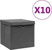 vidaXL - Opbergboxen - met - deksel - 10 - st - 28x28x28 - cm - grijs