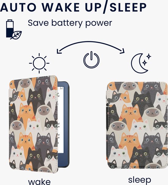 kwmobile e-reader hoesje geschikt voor Amazon Kindle (2022/2024) hoes - E reader flip case met magnetische sluiting - Ereader cover - Katten design in oranje / zwart / wit van kwmobile — afbeelding 3